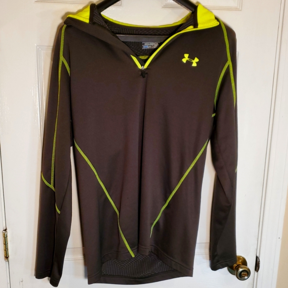 Under Armour Fitted ColdGear 1/4 Zip Pullover Gray/Green #1242281 Mens L LARGE